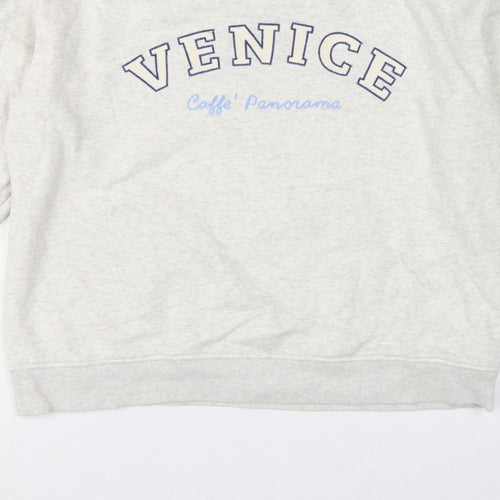 H&M Women Grey L Venice Graphic Print Crew Neck Sweatshirt