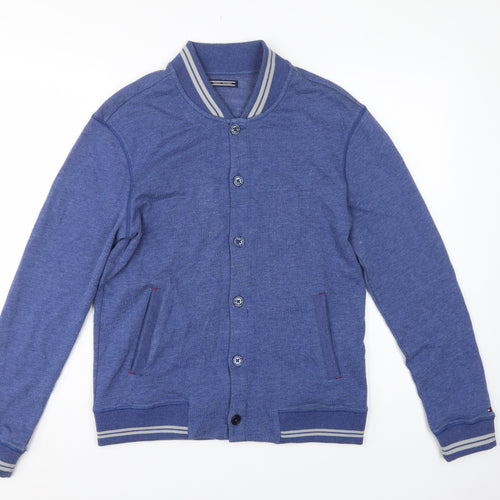 Tommy Hilfiger Men’s Blue S Button Cardigan Sweatshirt Striped Trim