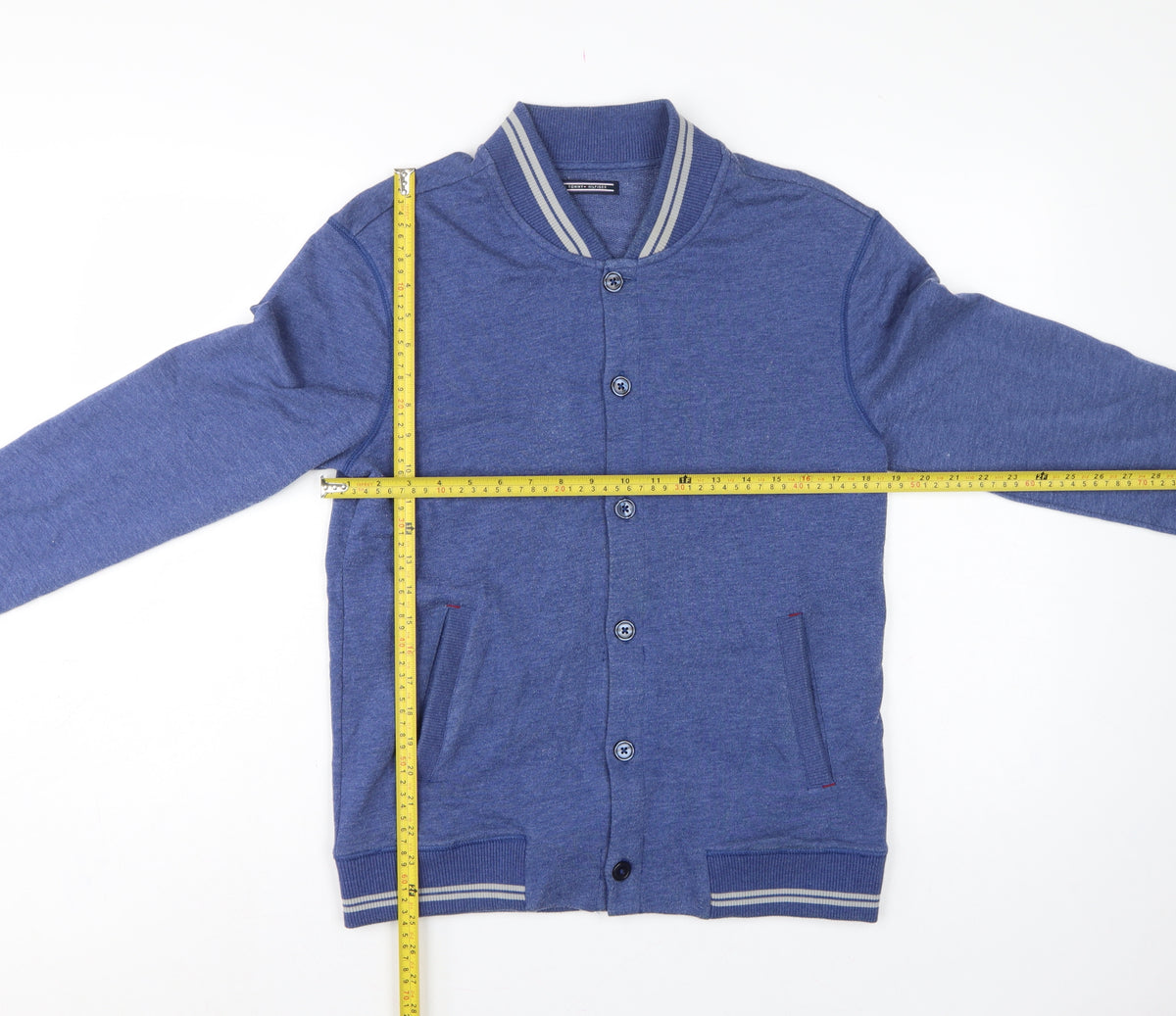 Tommy Hilfiger Men’s Blue S Button Cardigan Sweatshirt Striped Trim