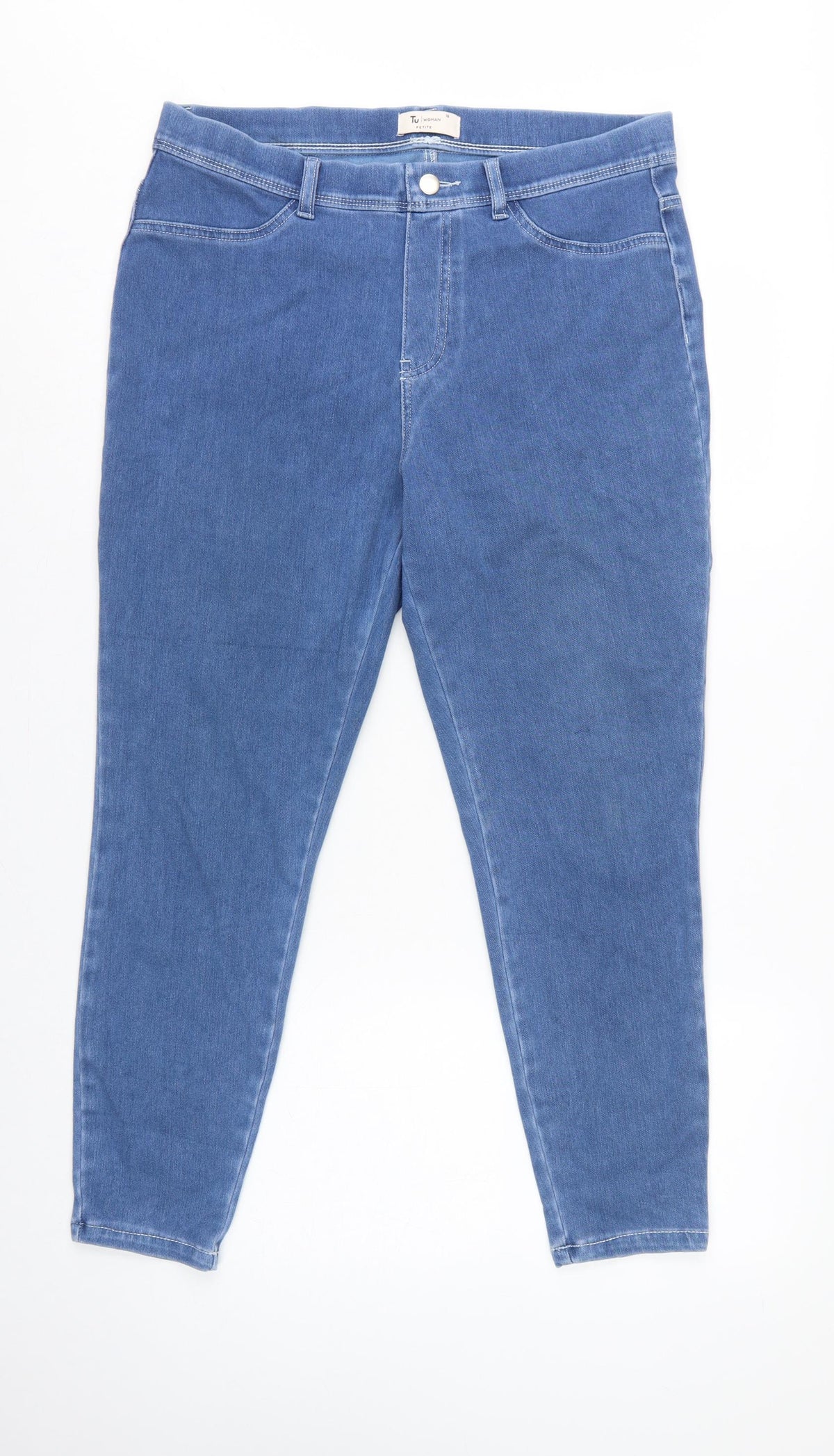 Tu Women Blue Petite UK 16 Tapered Stretch High Rise Jeans
