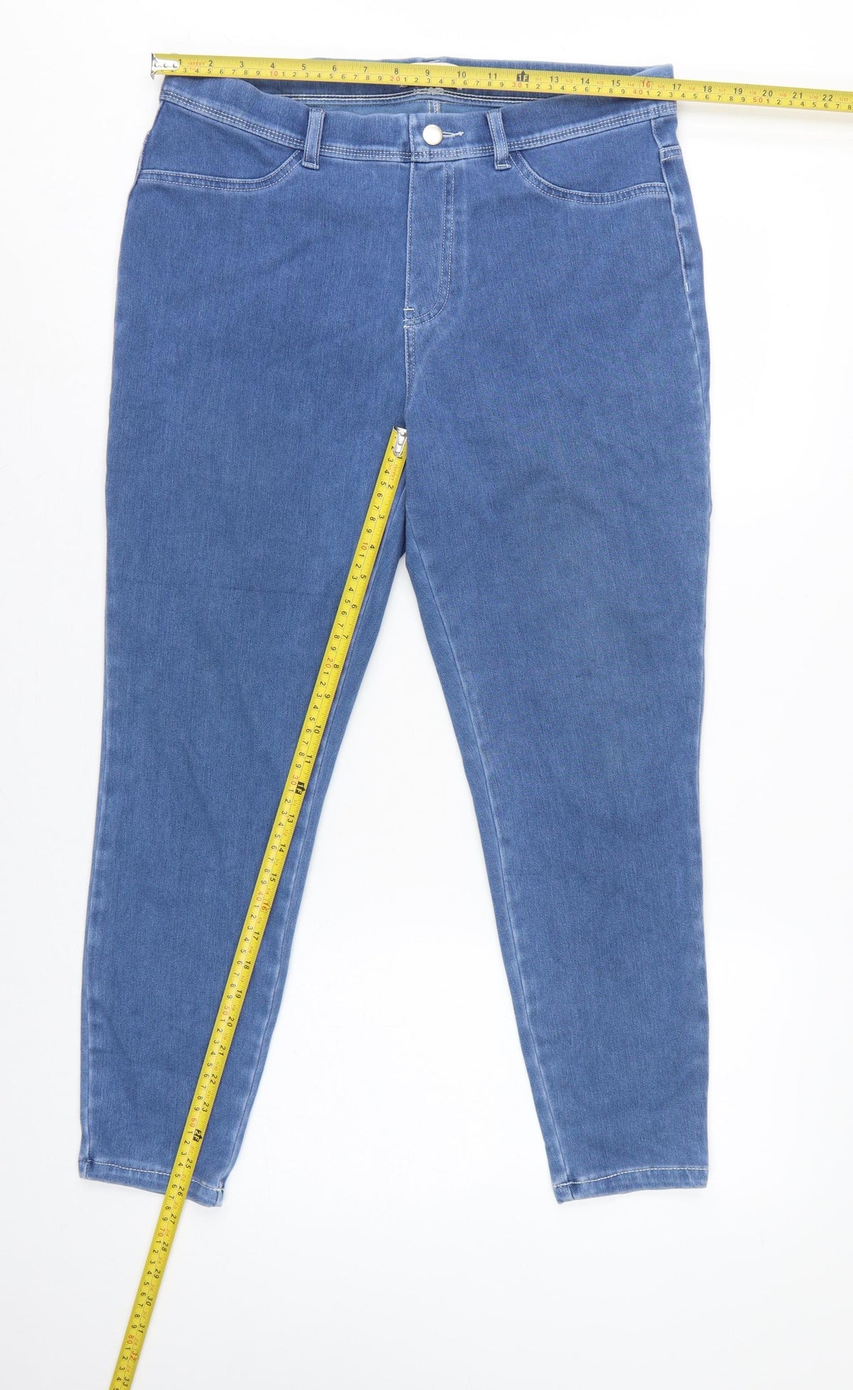 Tu Women Blue Petite UK 16 Tapered Stretch High Rise Jeans