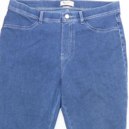 Tu Women Blue Petite UK 16 Tapered Stretch High Rise Jeans