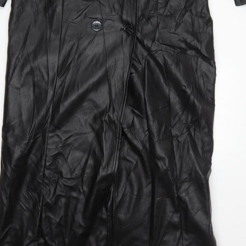 Missguided Women Black UK 10 Long Faux Leather Double-Breasted Trench Coat