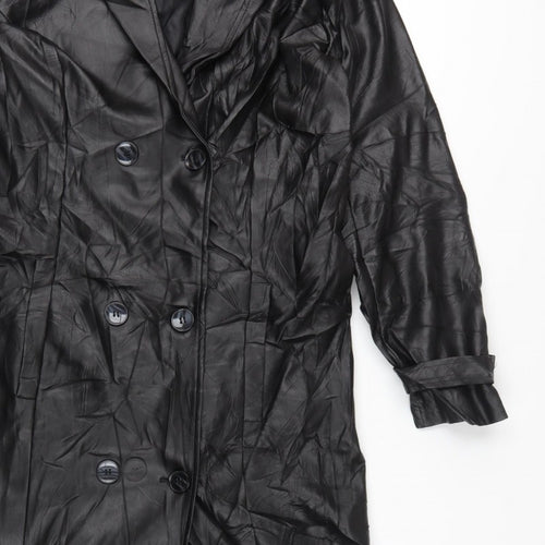 Missguided Women Black UK 10 Long Faux Leather Double-Breasted Trench Coat