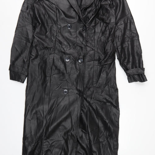 Missguided Women Black UK 10 Long Faux Leather Double-Breasted Trench Coat