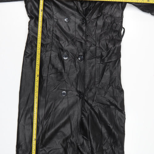 Missguided Women Black UK 10 Long Faux Leather Double-Breasted Trench Coat