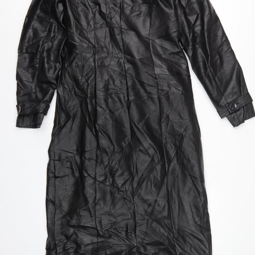 Missguided Women Black UK 10 Long Faux Leather Double-Breasted Trench Coat