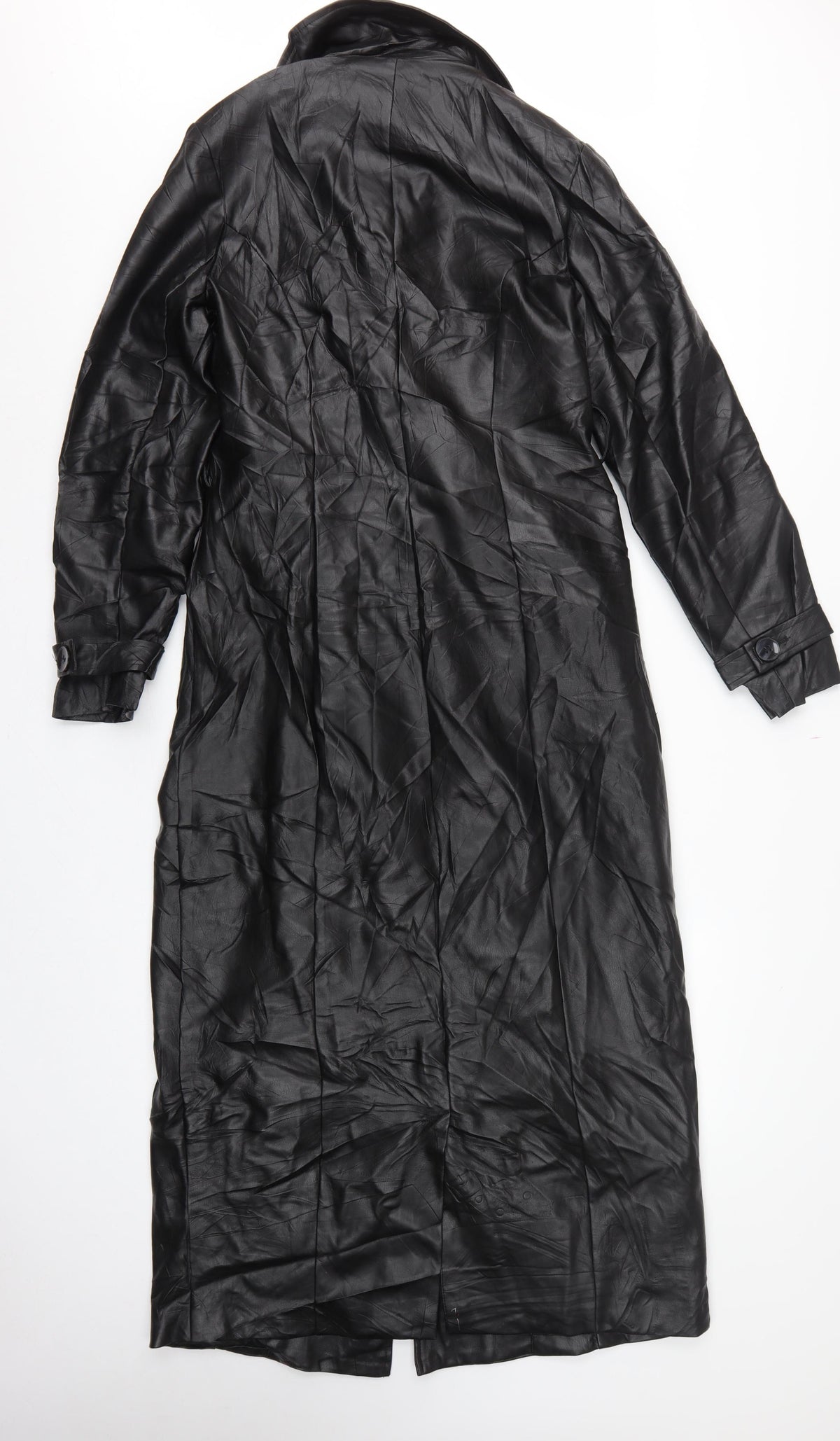 Missguided Women Black UK 10 Long Faux Leather Double-Breasted Trench Coat