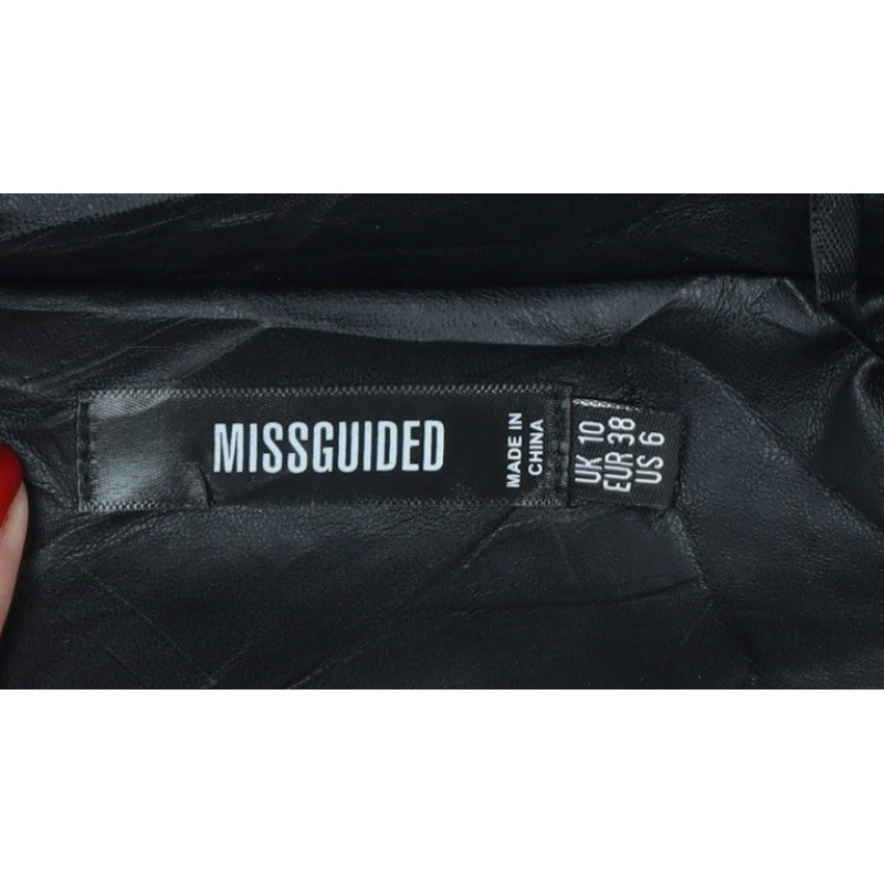 Missguided Women Black UK 10 Long Faux Leather Double-Breasted Trench Coat