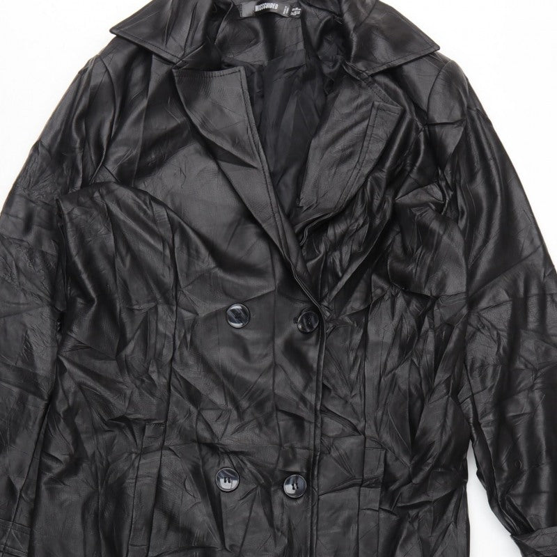 Missguided Women Black UK 10 Long Faux Leather Double-Breasted Trench Coat