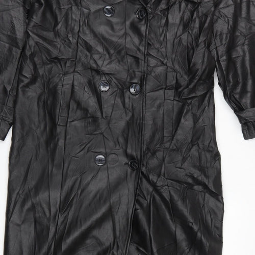 Missguided Women Black UK 10 Long Faux Leather Double-Breasted Trench Coat