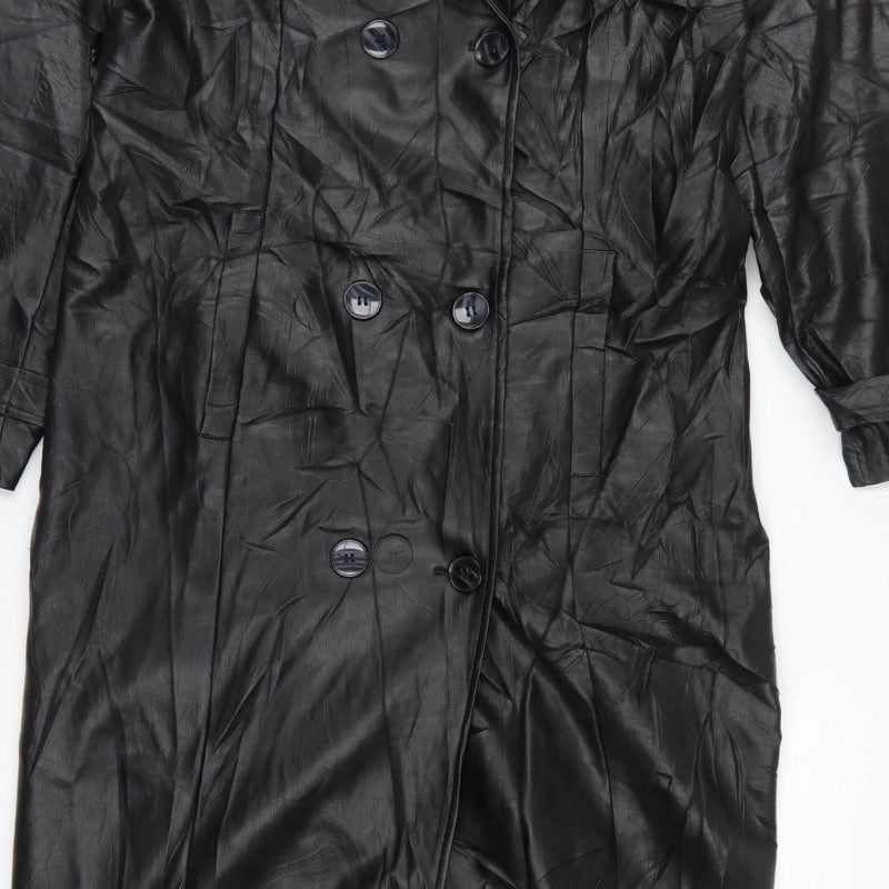 Missguided Women Black UK 10 Long Faux Leather Double-Breasted Trench Coat