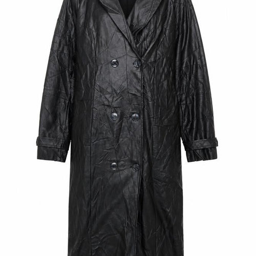 Missguided Women Black UK 10 Long Faux Leather Double-Breasted Trench Coat