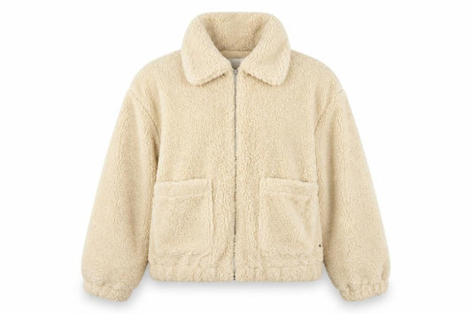 Pacific Republic Women Beige M Teddy Faux Fur Zip Jacket