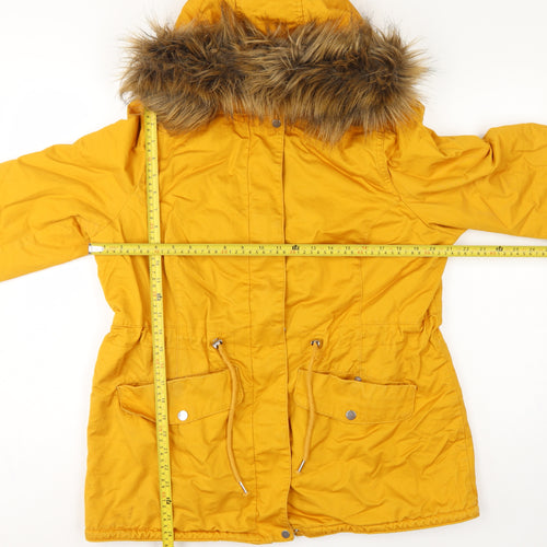 H&M Divided Women’s Yellow UK 16 Parka Faux Fur Hooded Cotton Jacket
