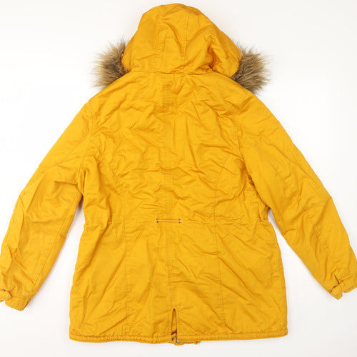 H&M Divided Women’s Yellow UK 16 Parka Faux Fur Hooded Cotton Jacket