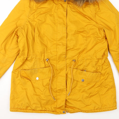 H&M Divided Women’s Yellow UK 16 Parka Faux Fur Hooded Cotton Jacket