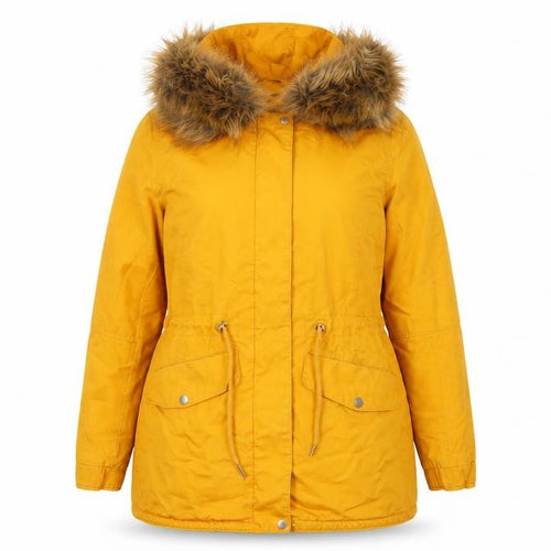 H&M Divided Women’s Yellow UK 16 Parka Faux Fur Hooded Cotton Jacket