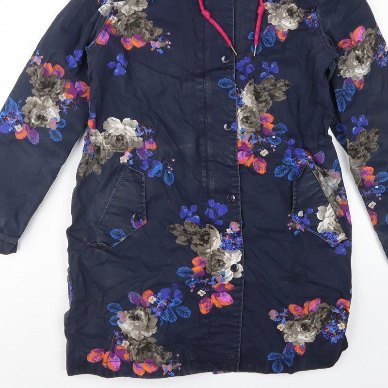 Joules Women’s Blue Floral UK 10 Right As Rain Waterproof Hooded Coat