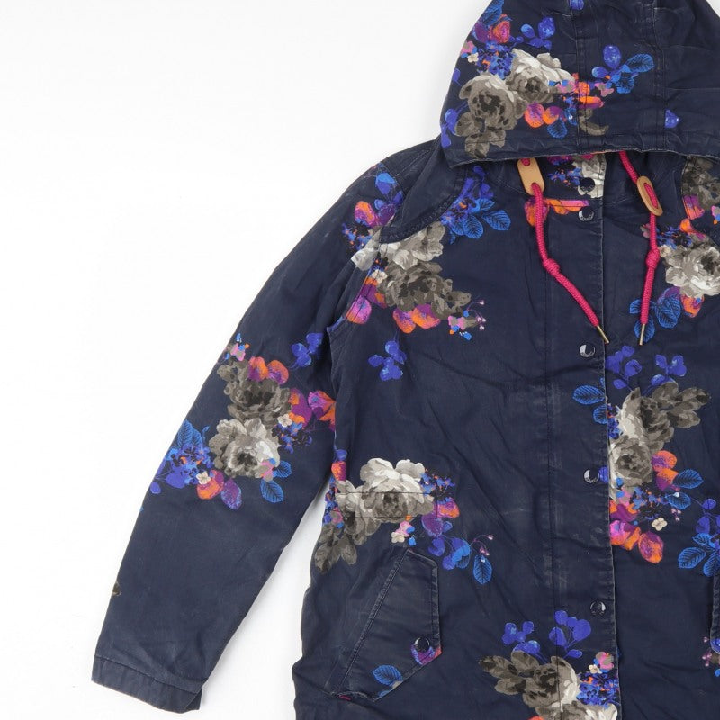 Joules Women’s Blue Floral UK 10 Right As Rain Waterproof Hooded Coat