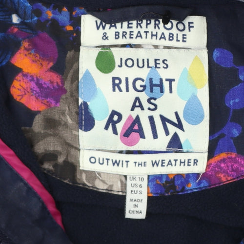 Joules Women’s Blue Floral UK 10 Right As Rain Waterproof Hooded Coat