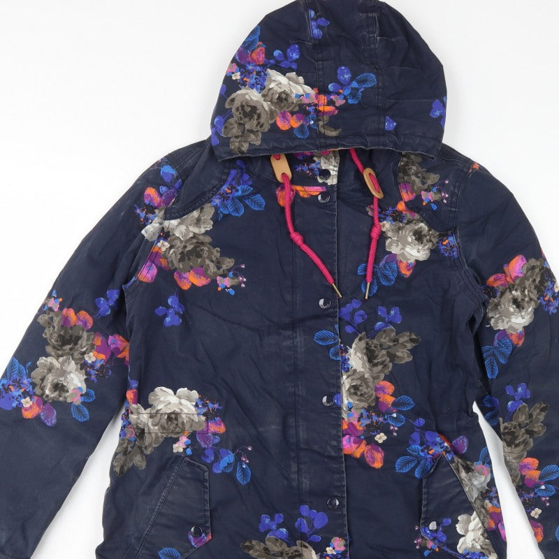 Joules Women’s Blue Floral UK 10 Right As Rain Waterproof Hooded Coat