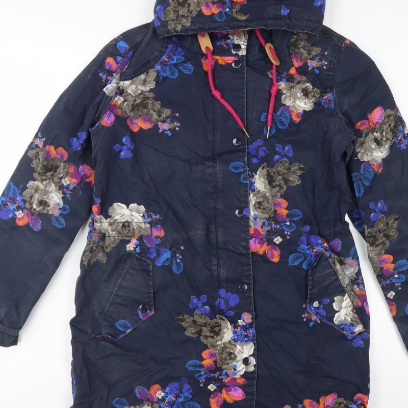 Joules Women’s Blue Floral UK 10 Right As Rain Waterproof Hooded Coat