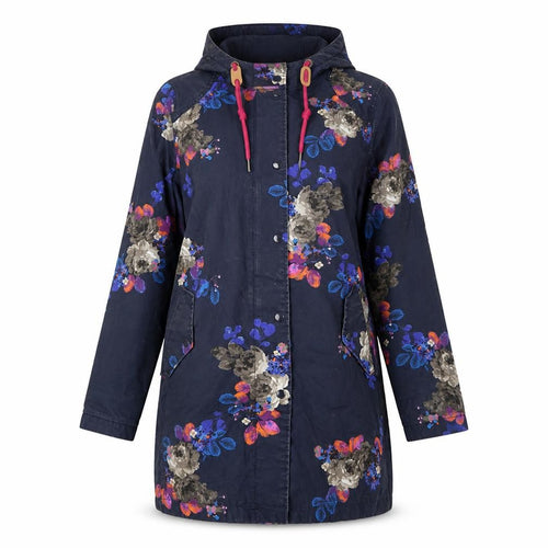 Joules Women’s Blue Floral UK 10 Right As Rain Waterproof Hooded Coat