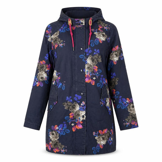 Joules Women’s Blue Floral UK 10 Right As Rain Waterproof Hooded Coat