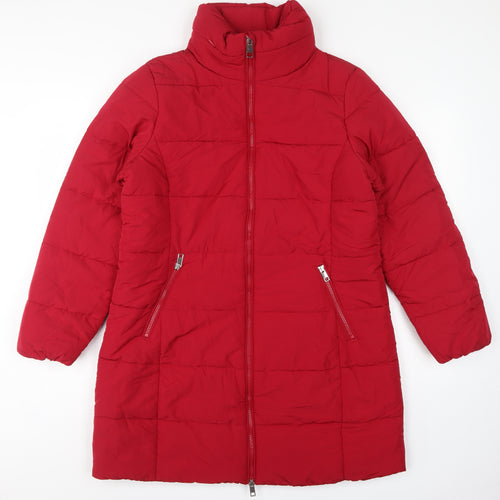 M&S Women’s Red UK 14 Long Quilted Puffer Coat Zip
