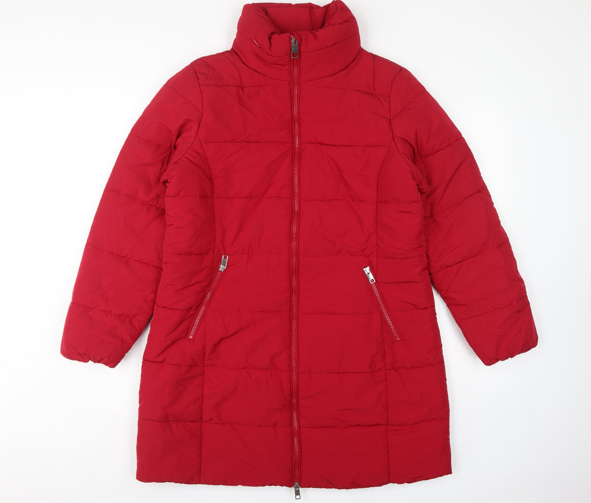 M&S Women’s Red UK 14 Long Quilted Puffer Coat Zip