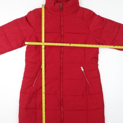 M&S Women’s Red UK 14 Long Quilted Puffer Coat Zip
