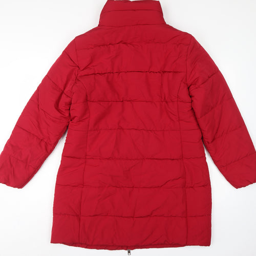 M&S Women’s Red UK 14 Long Quilted Puffer Coat Zip
