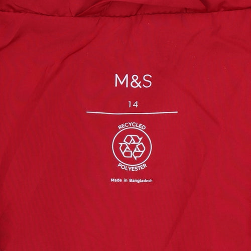 M&S Women’s Red UK 14 Long Quilted Puffer Coat Zip