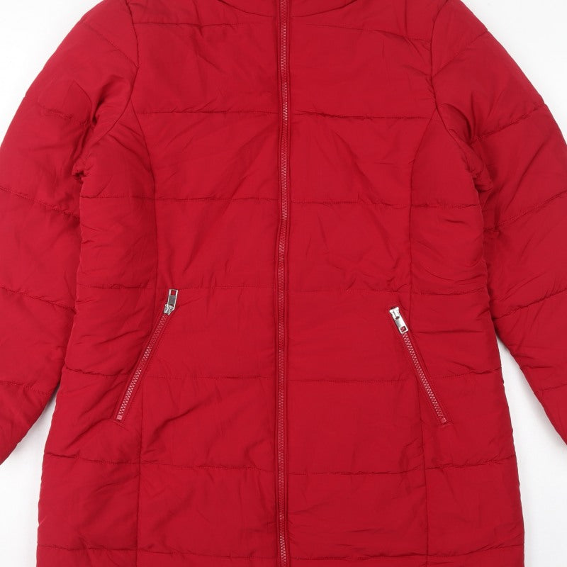 M&S Women’s Red UK 14 Long Quilted Puffer Coat Zip