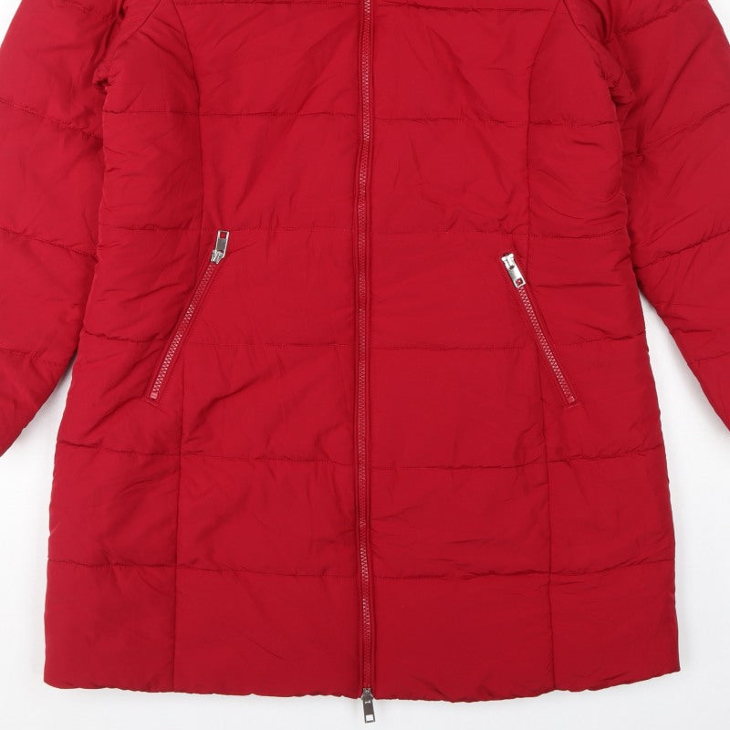 M&S Women’s Red UK 14 Long Quilted Puffer Coat Zip
