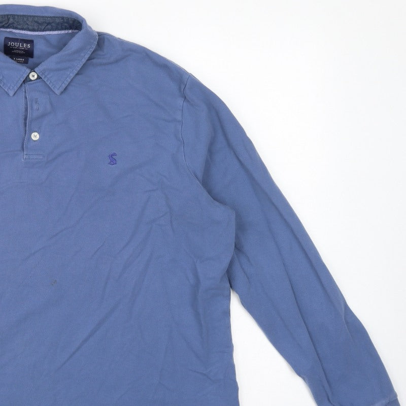 Joules Men Blue XL Collared Henley Sweatshirt Embroidered Logo