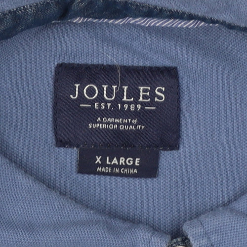Joules Men Blue XL Collared Henley Sweatshirt Embroidered Logo
