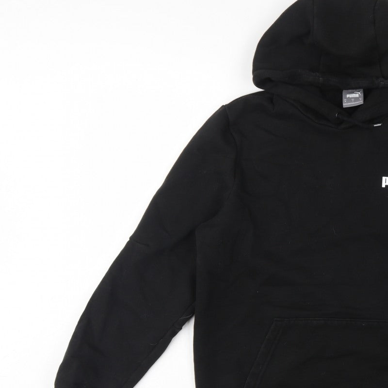 Puma Men’s Black M Pullover Hoodie Logo Tape Sleeve Pockets