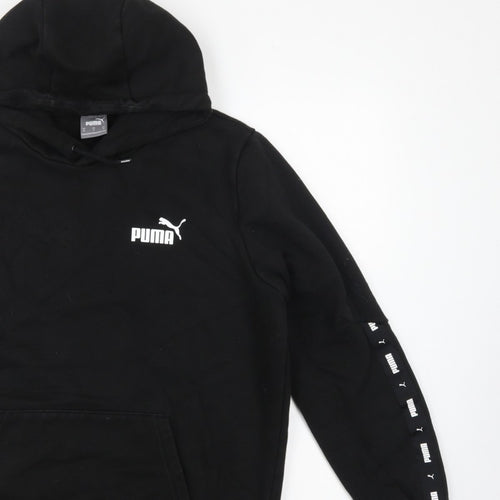 Puma Men’s Black M Pullover Hoodie Logo Tape Sleeve Pockets