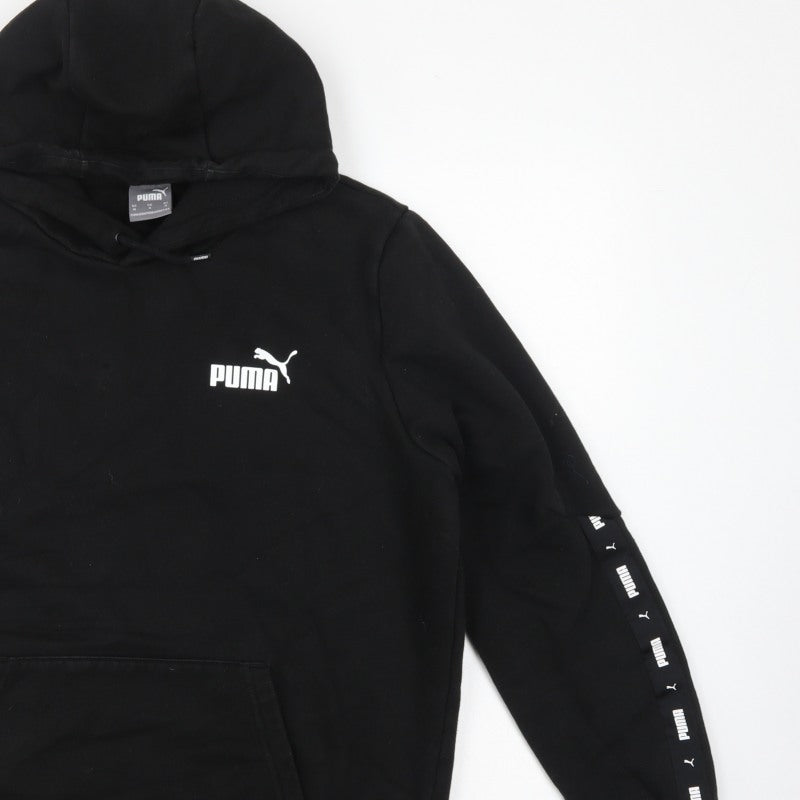 Puma Men’s Black M Pullover Hoodie Logo Tape Sleeve Pockets