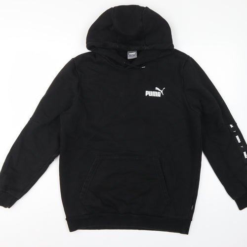 Puma Men’s Black M Pullover Hoodie Logo Tape Sleeve Pockets