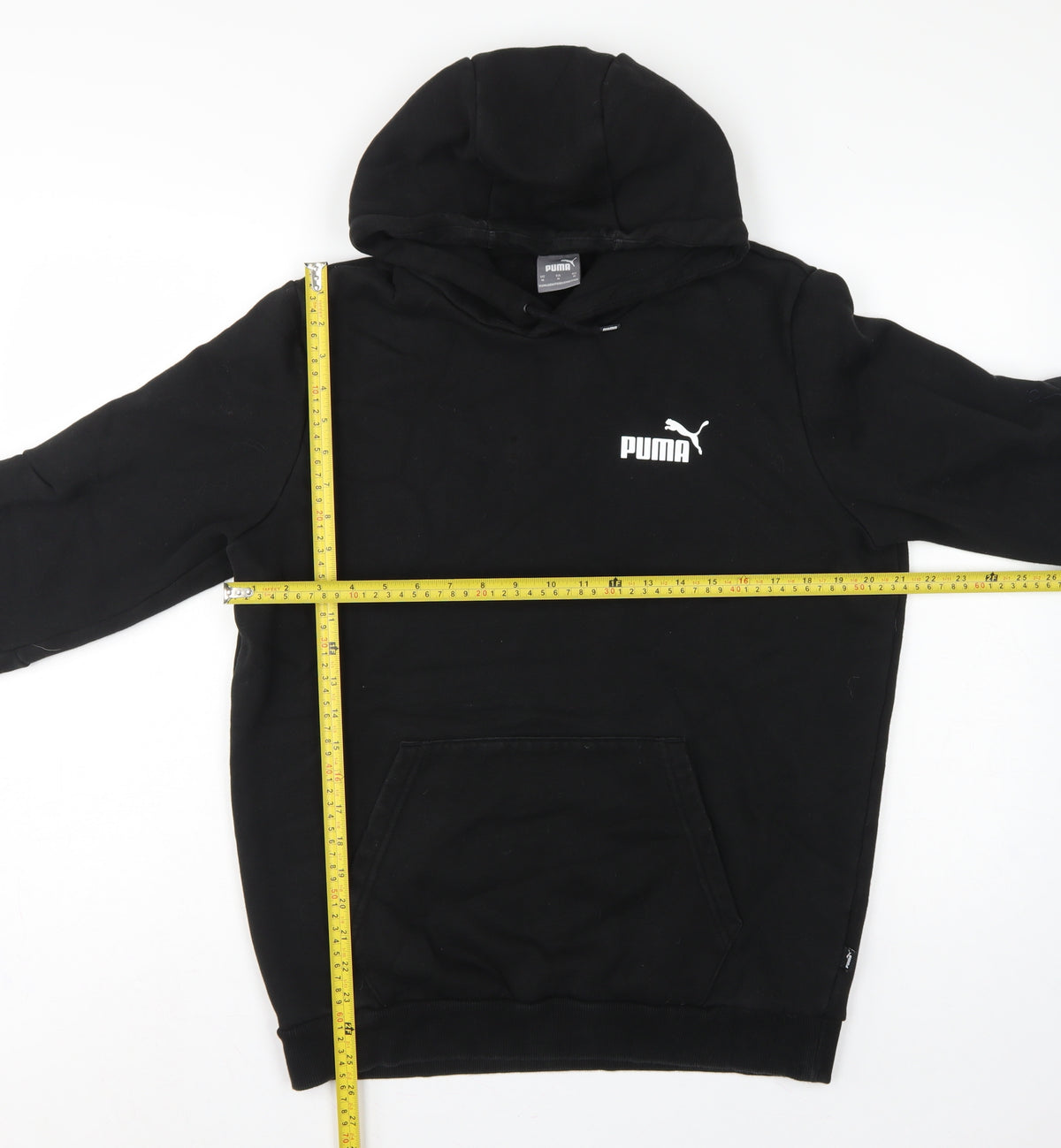 Puma Men’s Black M Pullover Hoodie Logo Tape Sleeve Pockets