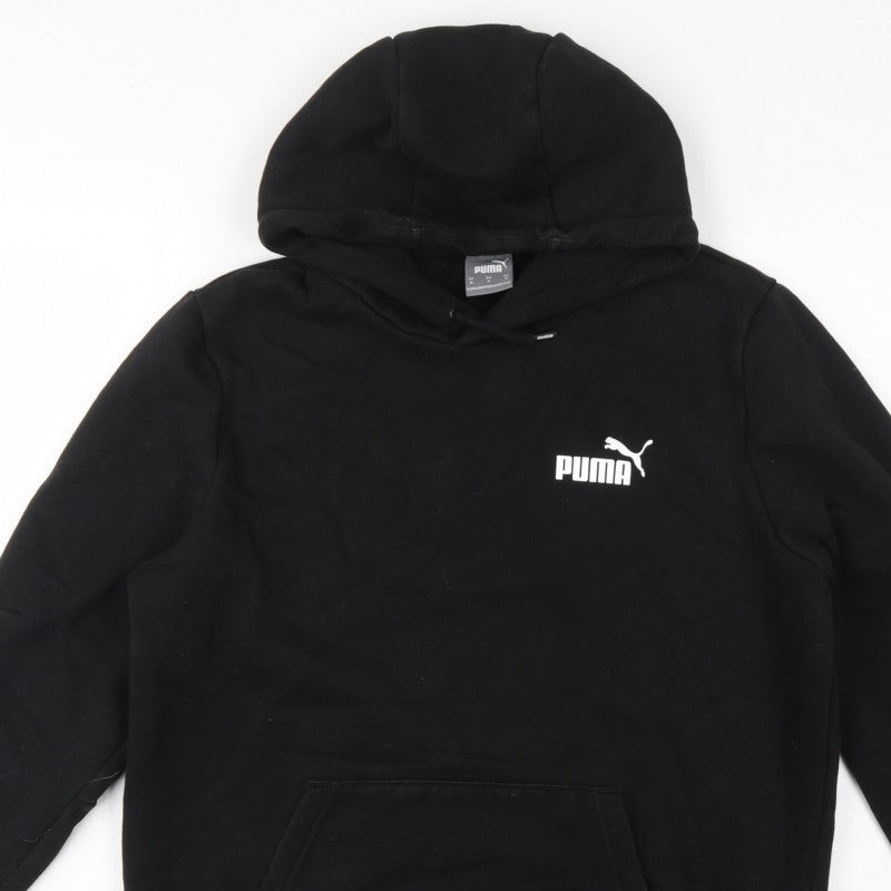 Puma Men’s Black M Pullover Hoodie Logo Tape Sleeve Pockets