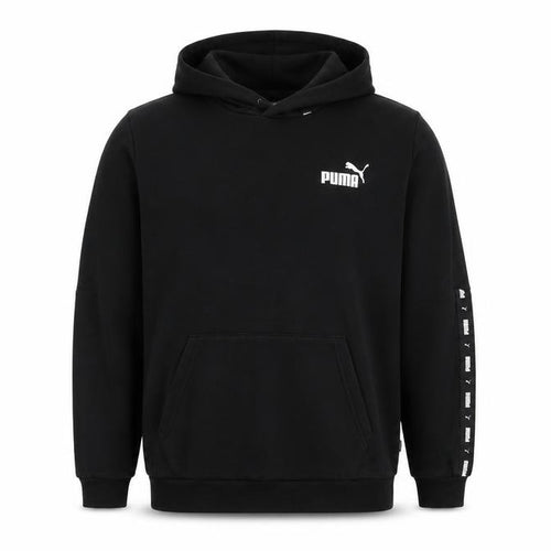 Puma Men’s Black M Pullover Hoodie Logo Tape Sleeve Pockets
