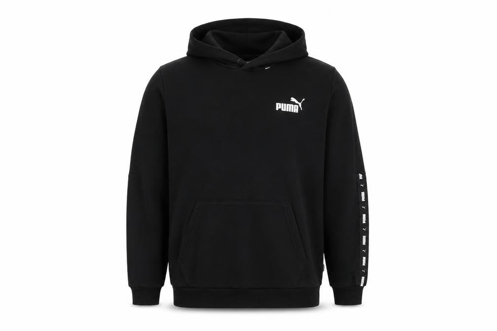 Puma Men’s Black M Pullover Hoodie Logo Tape Sleeve Pockets