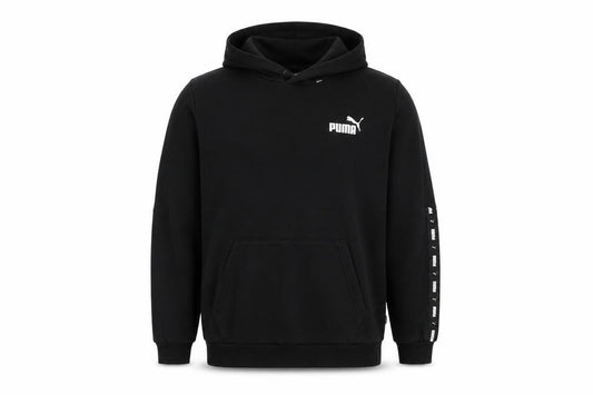 Puma Men’s Black M Pullover Hoodie Logo Tape Sleeve Pockets