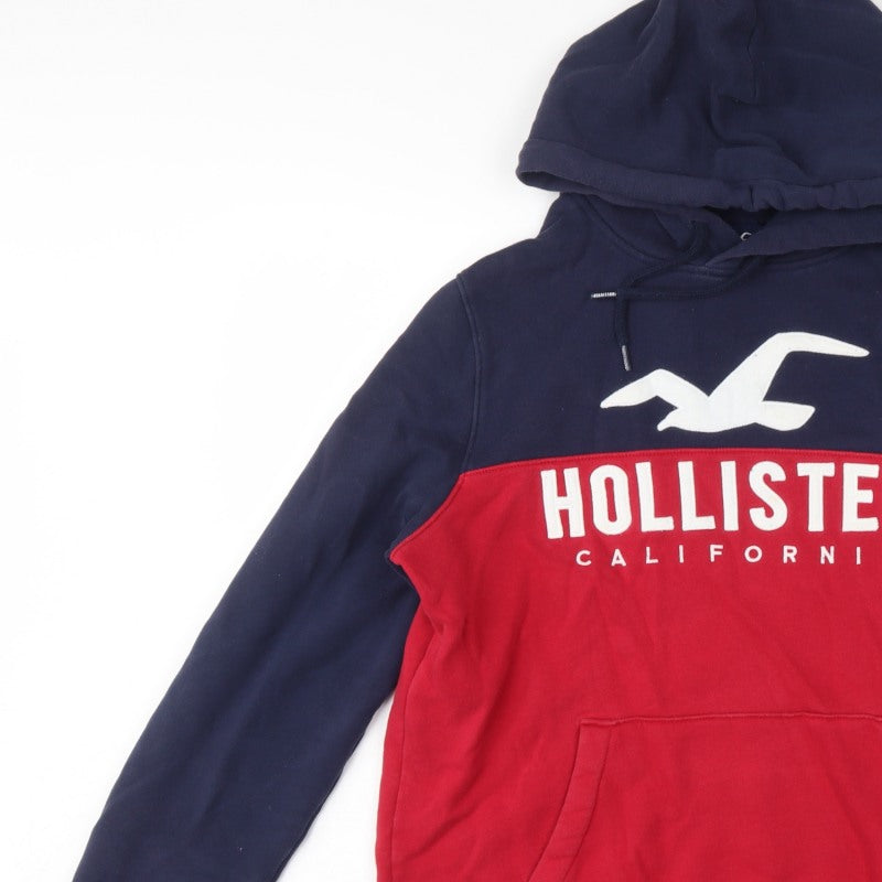 Hollister Men’s Navy Red L Pullover Hoodie Graphic Logo Pocket