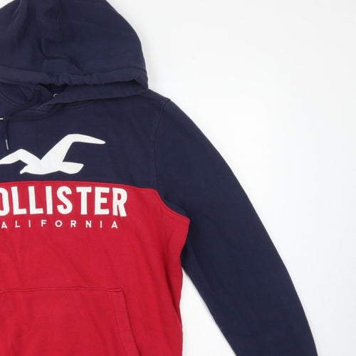 Hollister Men’s Navy Red L Pullover Hoodie Graphic Logo Pocket