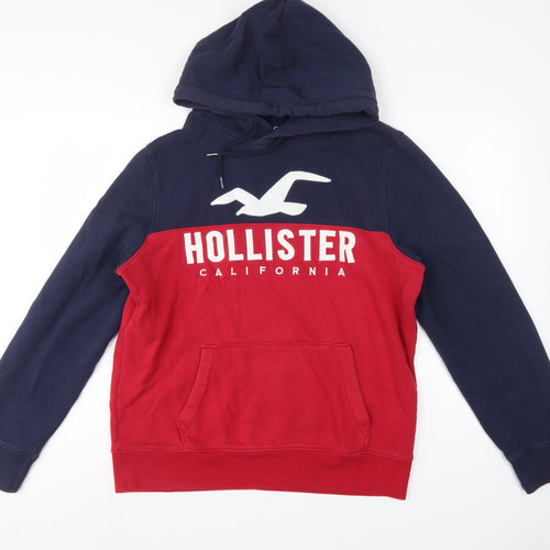 Hollister Men’s Navy Red L Pullover Hoodie Graphic Logo Pocket